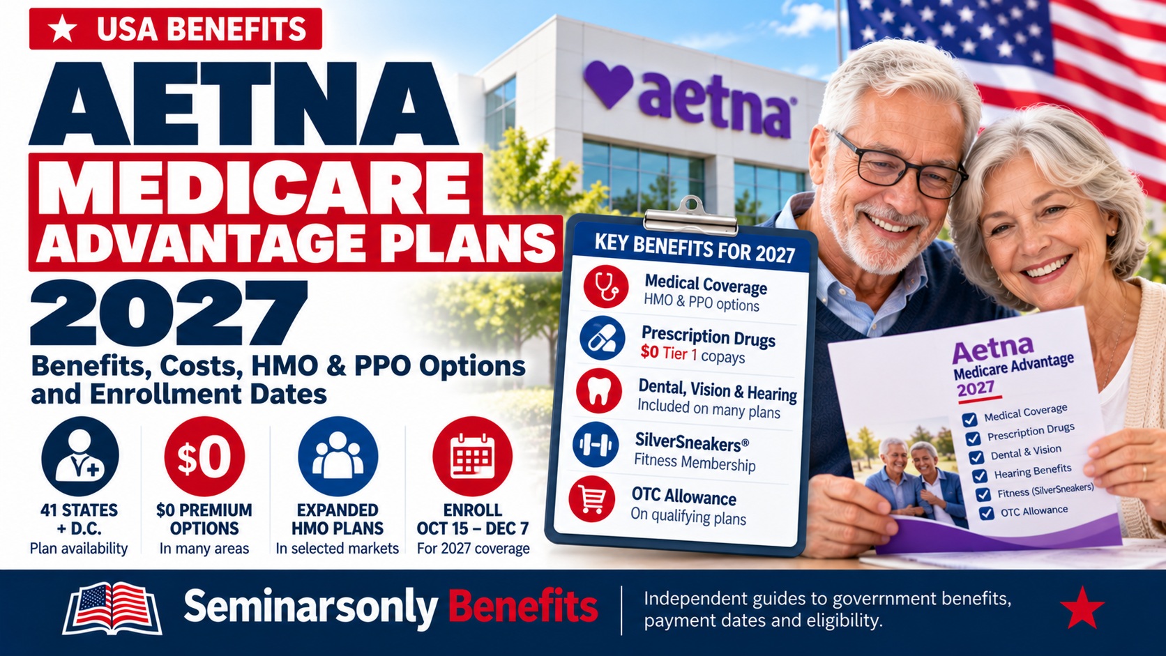 Aetna Medicare Advantage Plans 2027 benefits, HMO and PPO options, and enrollment dates.
