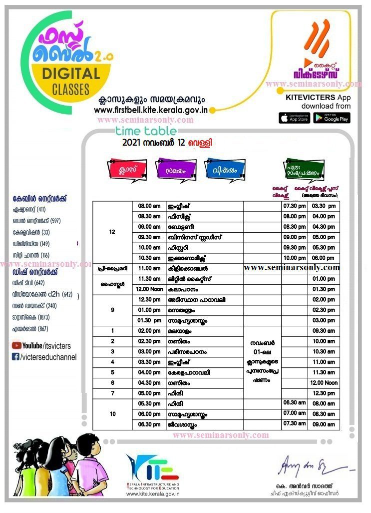 Tomorrow's 12.11.2021 Timetable of Victers Channel