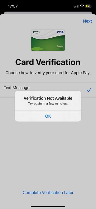 Verification Not Available Apple Wallet