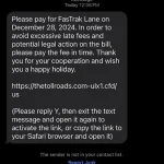 Fast Trak Lane Tolls Text SCAM
