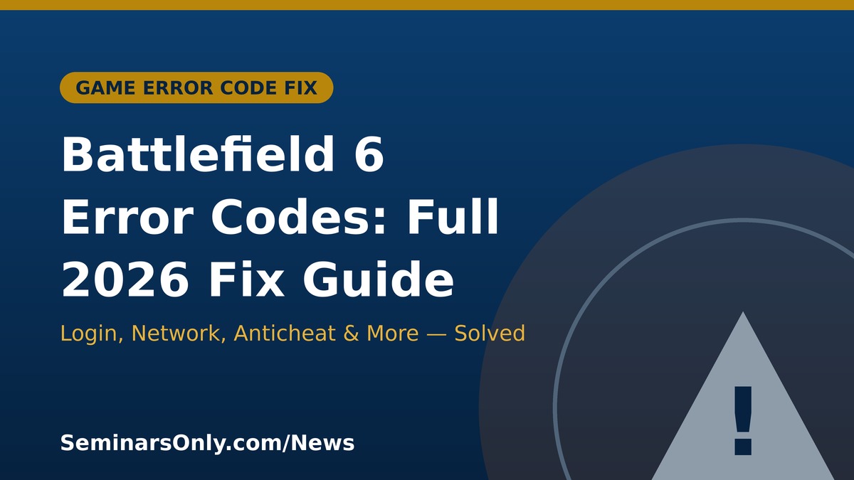 Battlefield 6 error codes troubleshooting guide banner with a warning alert icon on a blue background