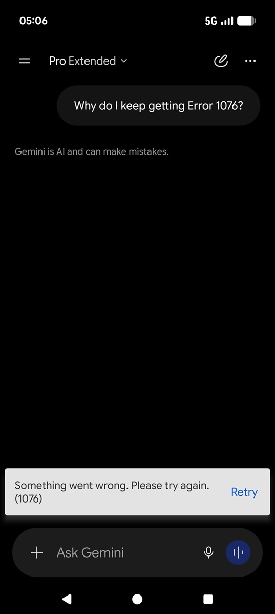 Error 1076 Gemini