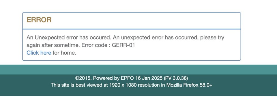 Illustration showing EPFO portal with GERR-01 error message