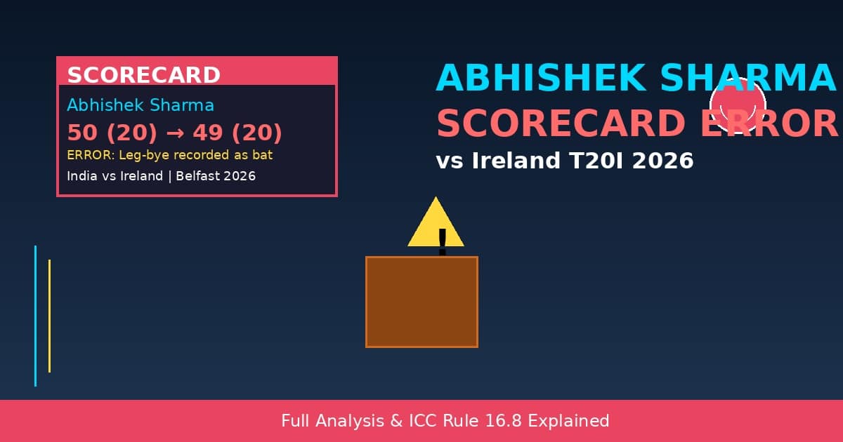 Abhishek Sharma Scorecard Error Ireland T20I 2026 Abhishek Sharma Scorecard Error vs Ireland T20I 2026 - Score revised from 50 to 49 due to leg-bye scoring mistake