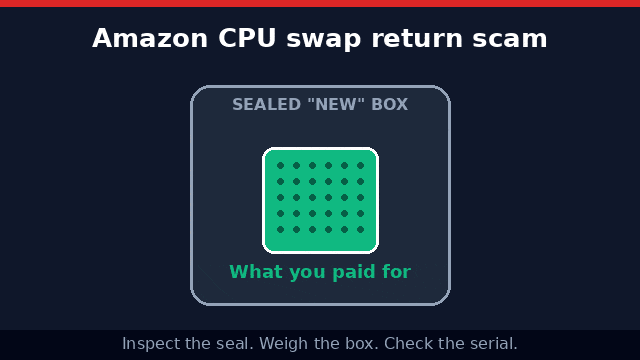 Amazon CPU swap return scam warning banner