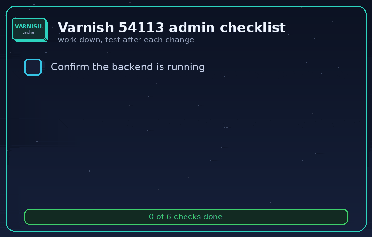 Animated admin checklist for fixing Varnish error 54113