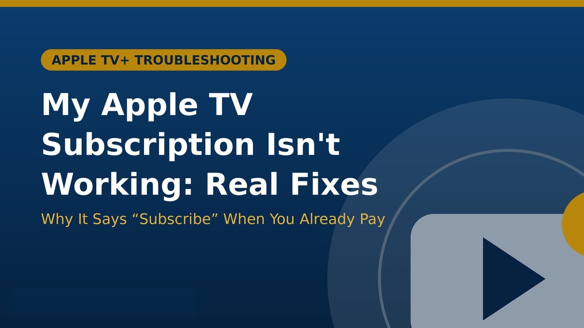 Apple TV subscription not working fix guide banner with a TV alert icon on a blue background