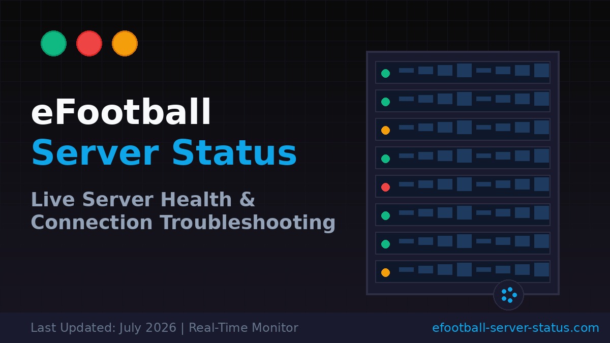 eFootball server status dashboard showing online and offline server indicators with football theme