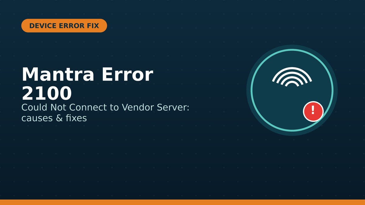Fingerprint scanner icon with a connection error badge representing Mantra error 2100