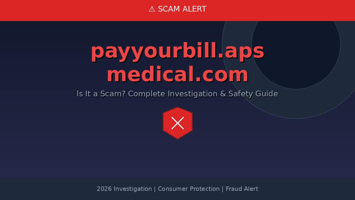 Featured banner for PayYourBill.APSMedical.com scam investigation showing warning alert and fraud detection