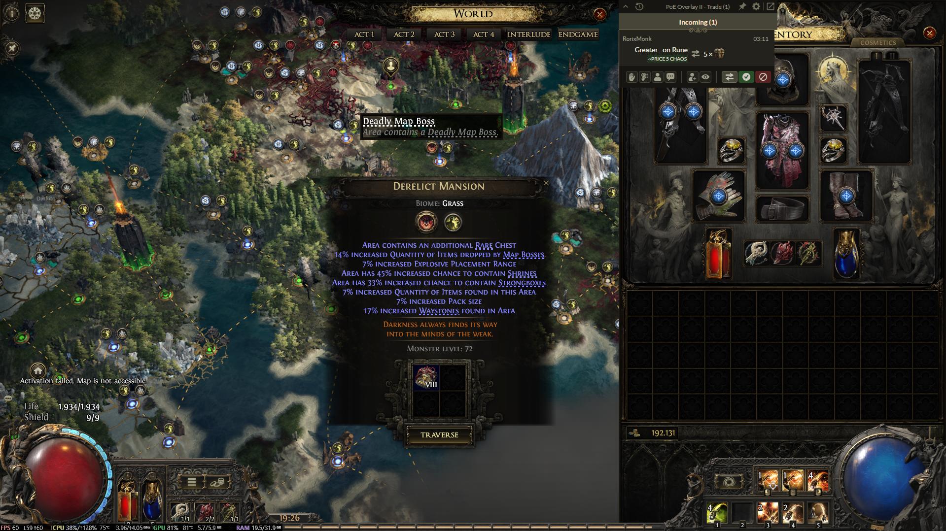 poe 2 activation failed unable to open portals to area