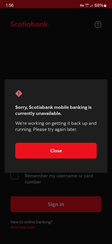 Scotiabank Error Code 503