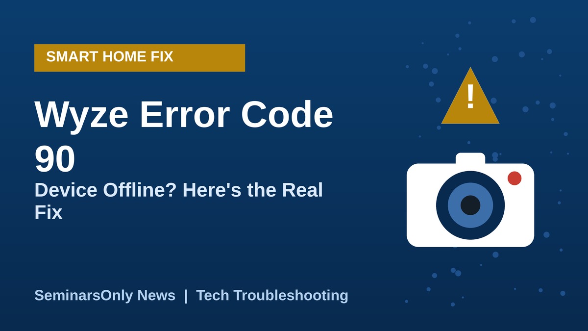 Wyze camera offline error code 90 illustration with warning icon