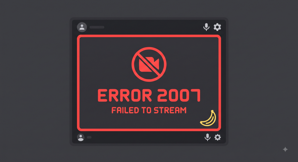 A frustrated gamer looking at a Discord Go Live interface showing a red Error 2007, indicating a failed stream.