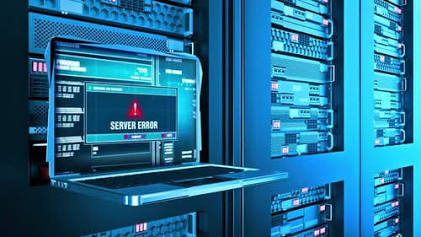 Computer screen showing a system compromised and connection failed alert indicative of a server outage