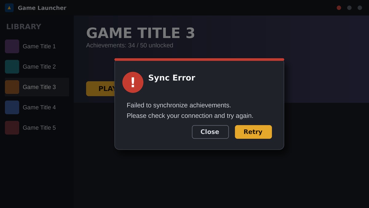 Ubisoft Connect PC client showing the 'Failed to synchronize achievements' error message on screen