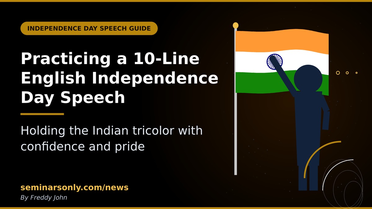 Student practicing an Independence Day speech in English 10 lines while holding the Indian tricolor flag