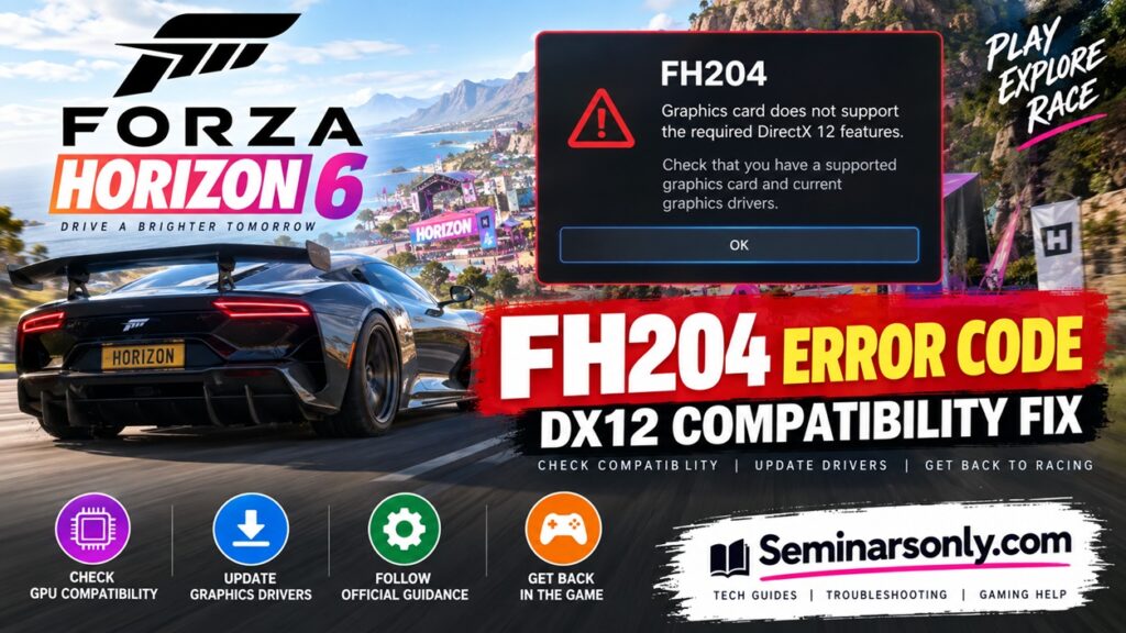 Forza Horizon 6 FH204 error DirectX 12 graphics card compatibility warning