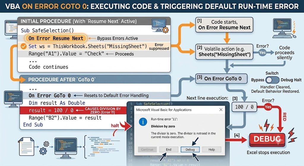 VBA On Error GoTo 0 code execution triggering standard run-time error dialog